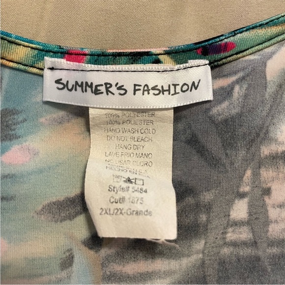 EUC Gorgeous Multicolor Sunset Tropical Palm Leaf Print Flattering MIDI Dress - Picture 6 of 12